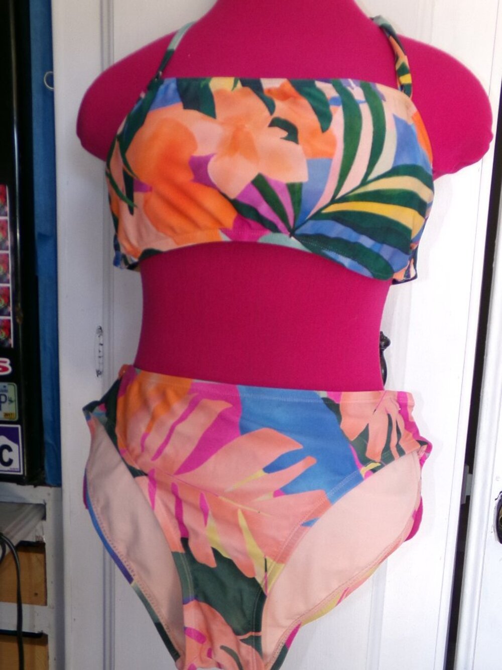 Palisades Beach Club Bandeau Tropical Print Bikini Sz L